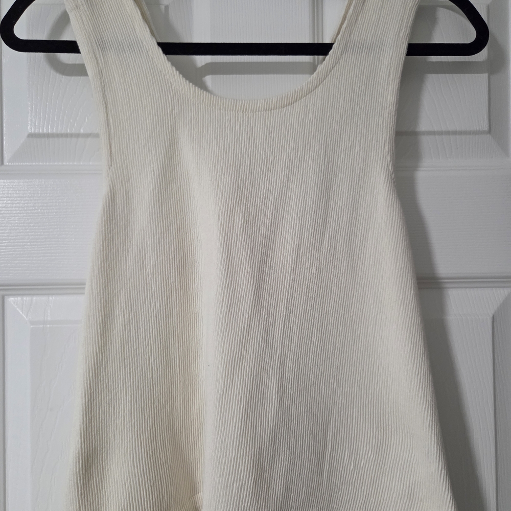 Madewell Cream Ribbed Tank Top With Cross Back Design